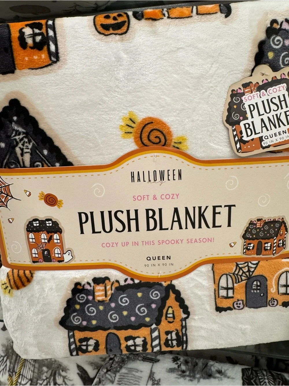 Halloween Plush Blanket - Orange & Black Cozy Throw